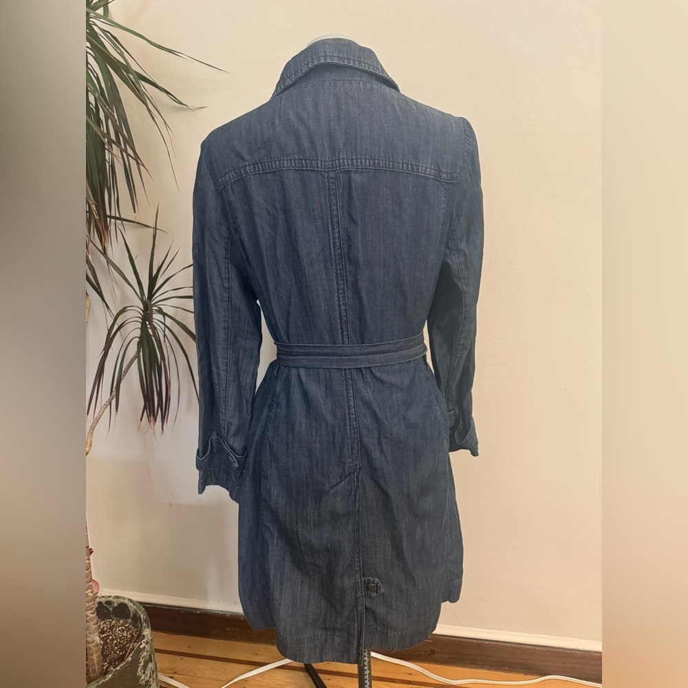 Liz Claiborne Denim-Look Double Breasted Trench Coat | Lyocell Linen Blend - Picture 2 of 8